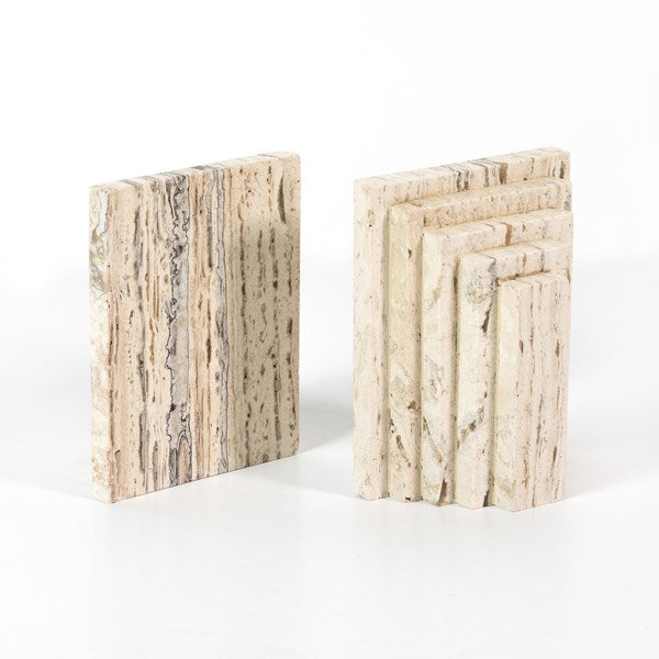 STEPPED BOOKENDS-WHITE TRAVERTINE